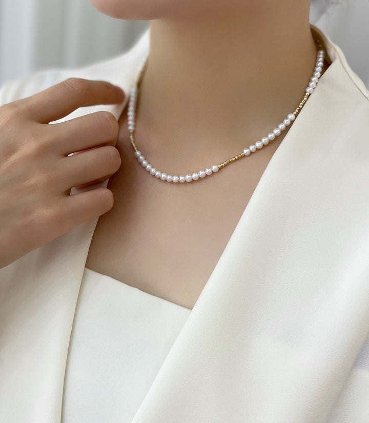 18K YG Necklace with 4-4.5mm FWP white-1pc