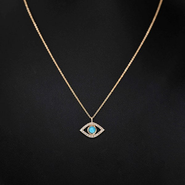14K YG Evil Eye Diamond Necklace-1pc
