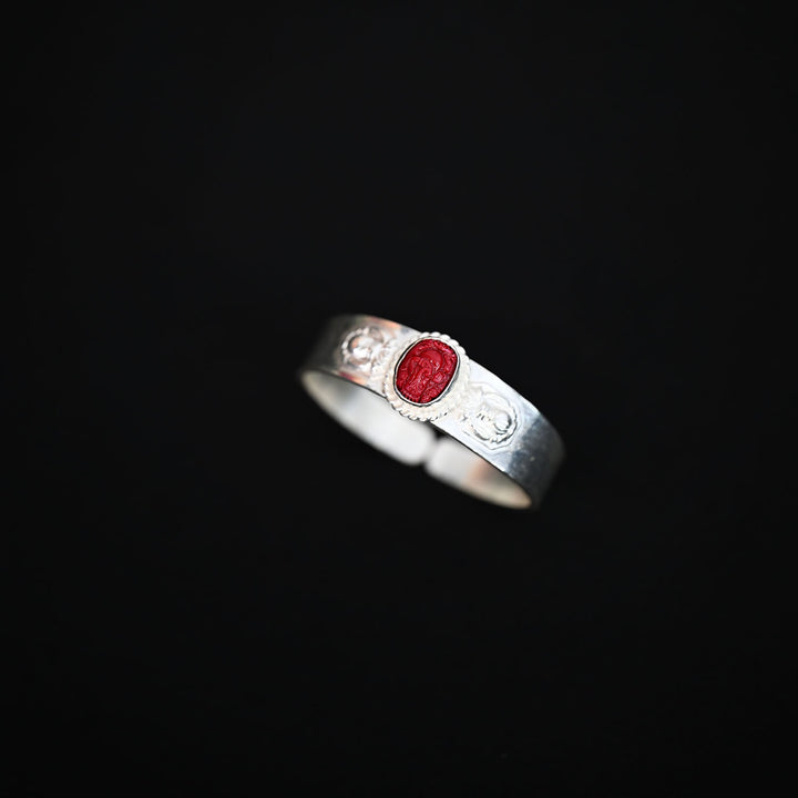 Silver Synthetic Coral Ganesh Adult Bangle-1pc