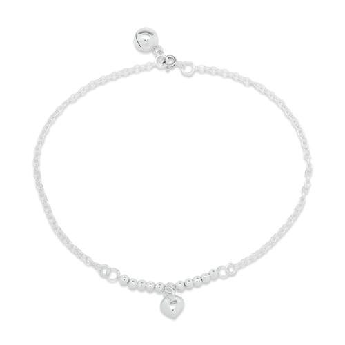 Sterling Silver Fancy Heart Anklet-1pc