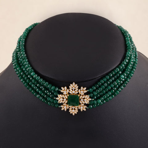 22K YG Choker AD with Green Onyx Necklace-1pc