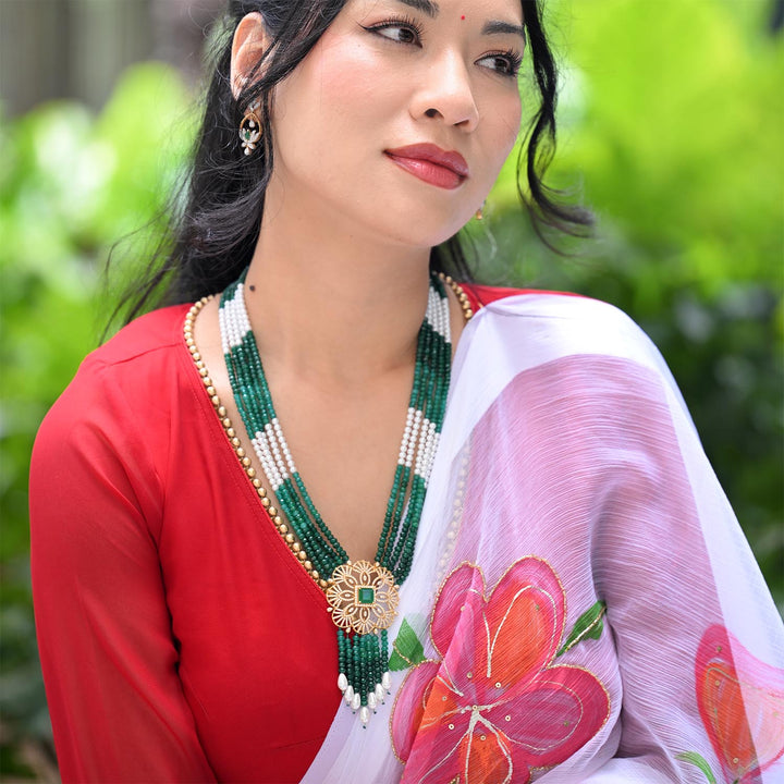 22K YG Fancy AD with Green Onyx and Simulant Pearl Pendant-1pc