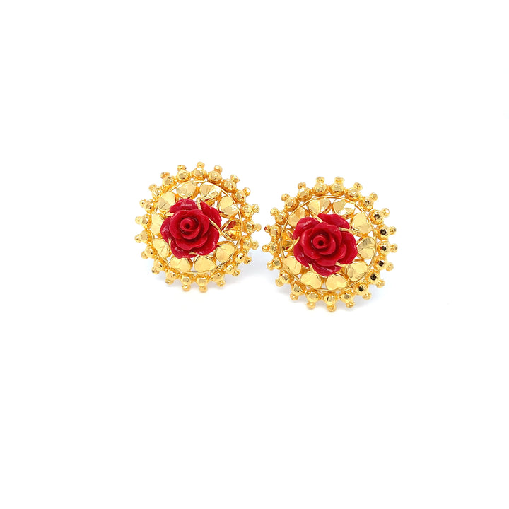 22K YG Simulated Rose Coral Earring-1pair