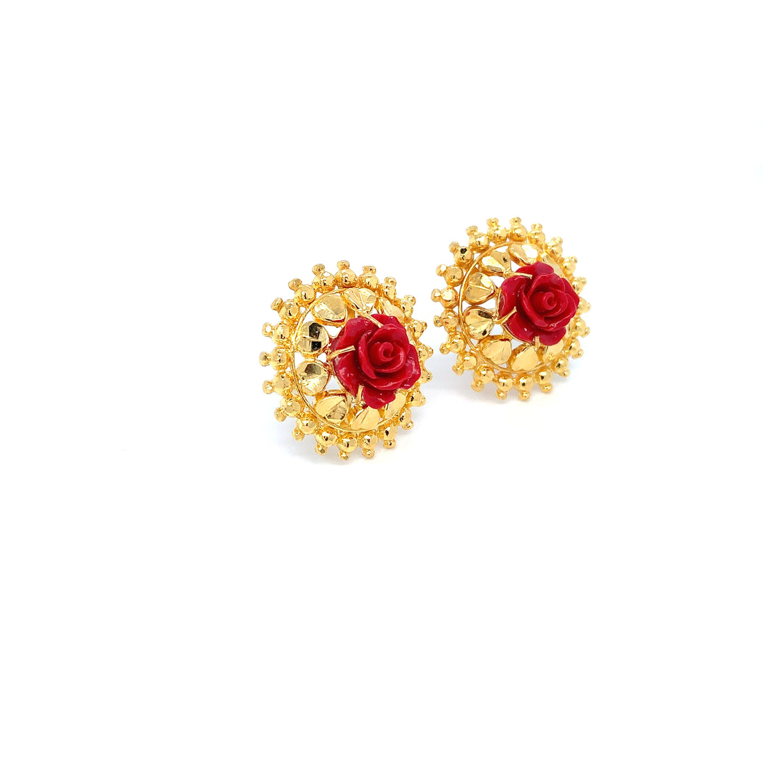 22K YG Simulated Rose Coral Earring-1pair