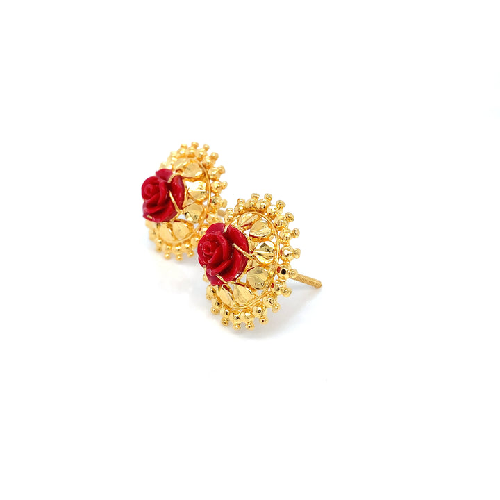 22K YG Simulated Rose Coral Earring-1pair