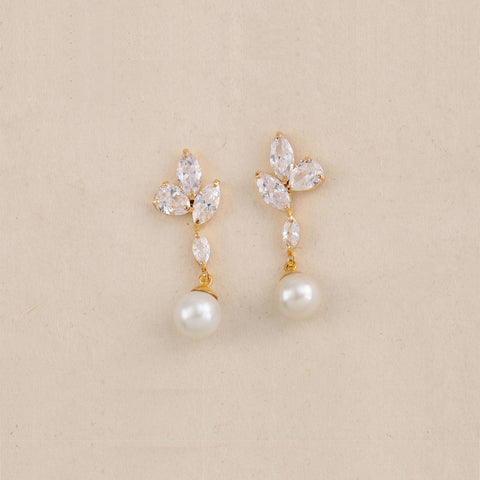 22K YG Fancy AD with Pearl Earring-1pair