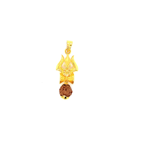 22K YG Trisul, Damru Rudraksha Pendant-1pc