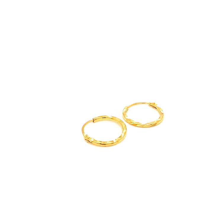 22K YG Cutting Design Hoop Earring-1pair