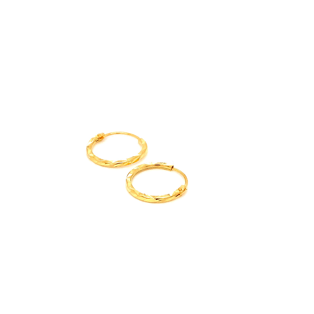 22K YG Cutting Design Hoop Earring-1pair