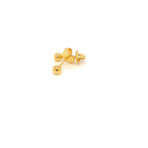 22K YG 4mm Round Polished Stud Earring-1pair