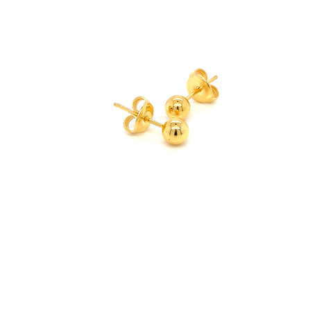 22K YG 5mm Round Polished Stud Earring-1pair