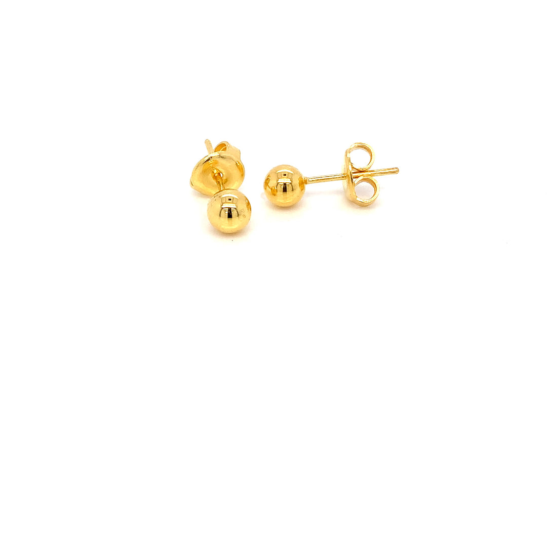 22K YG 5mm Round Polished Stud Earring-1pair