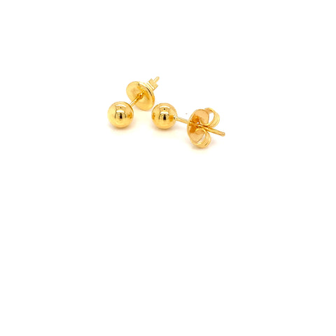 22K YG 5mm Round Polished Stud Earring-1pair