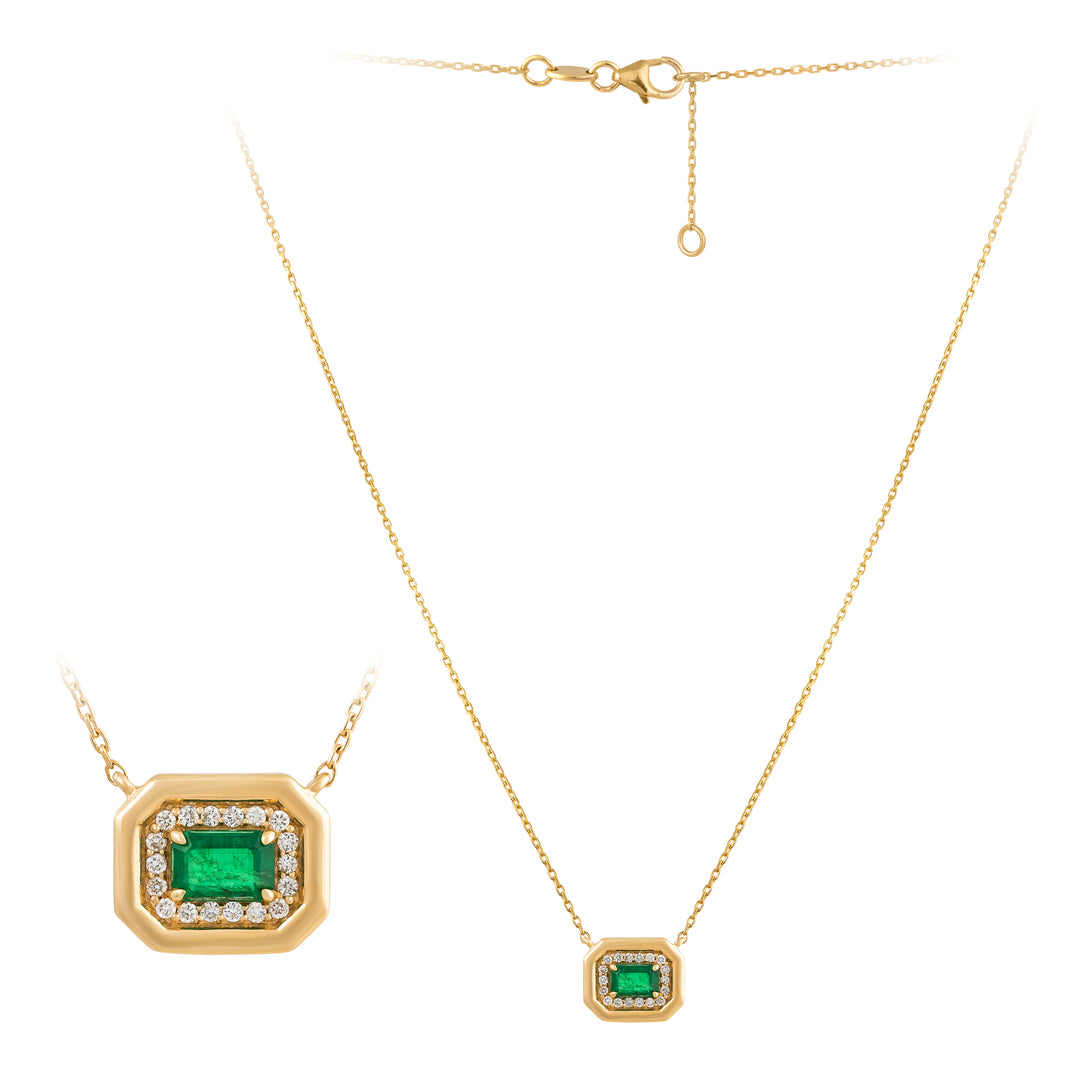 18K YG Diamond Emerald Necklace-42.5CM