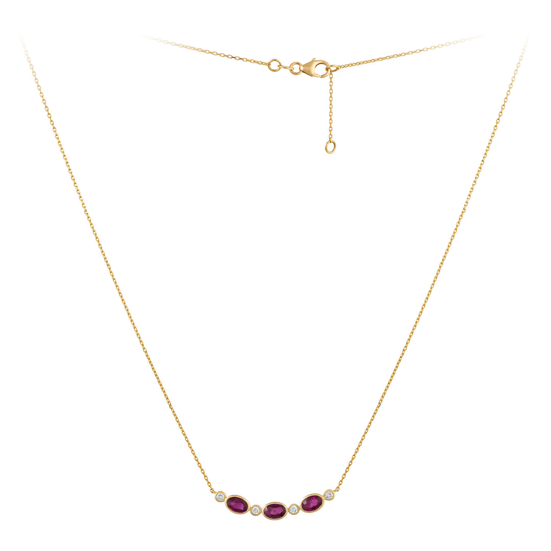 18K YG Diamond Ruby Necklcae-43CM