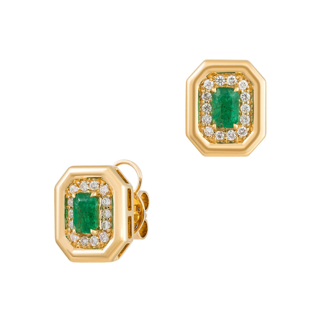 18K YG Diamond Emerald Earring