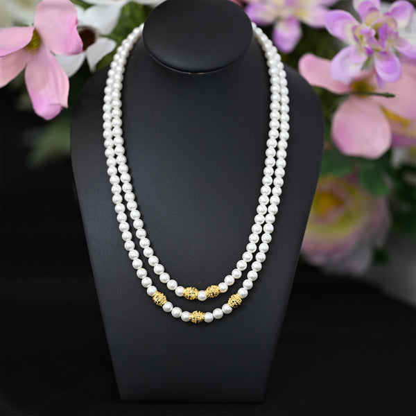 22K YG Synthetic Pearl 2 Layer Necklace-1pc