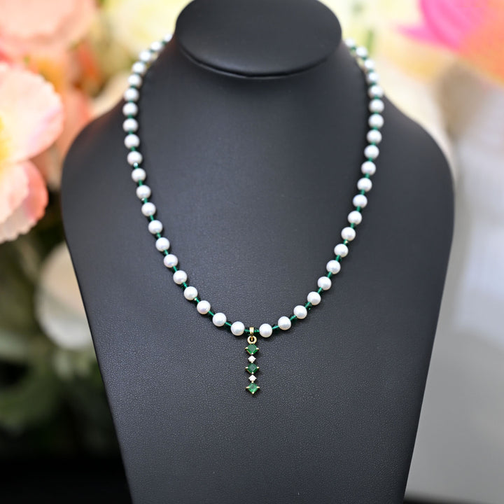 18K YG FWP Diamond Emerald Neckalce-1pc
