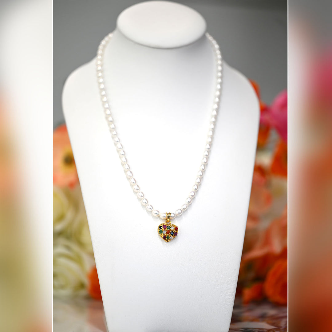 22K YG FWP Rice Navaratna Necklace-1pc
