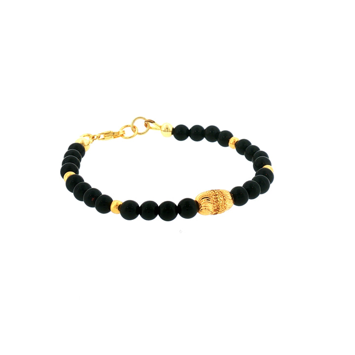 22K YG Onyx Kids Bracelet 14.5cm with 24K Electroplated Sterling Silver Clasp