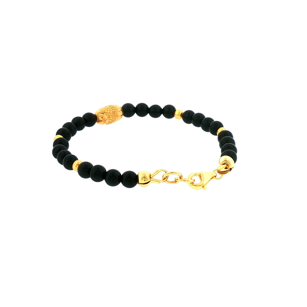 22K YG Onyx Kids Bracelet 14.5cm with 24K Electroplated Sterling Silver Clasp
