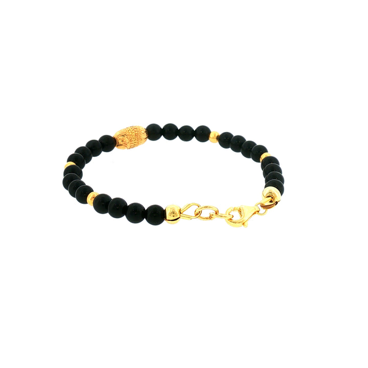22K YG Onyx Kids Bracelet 14.5cm with 24K Electroplated Sterling Silver Clasp