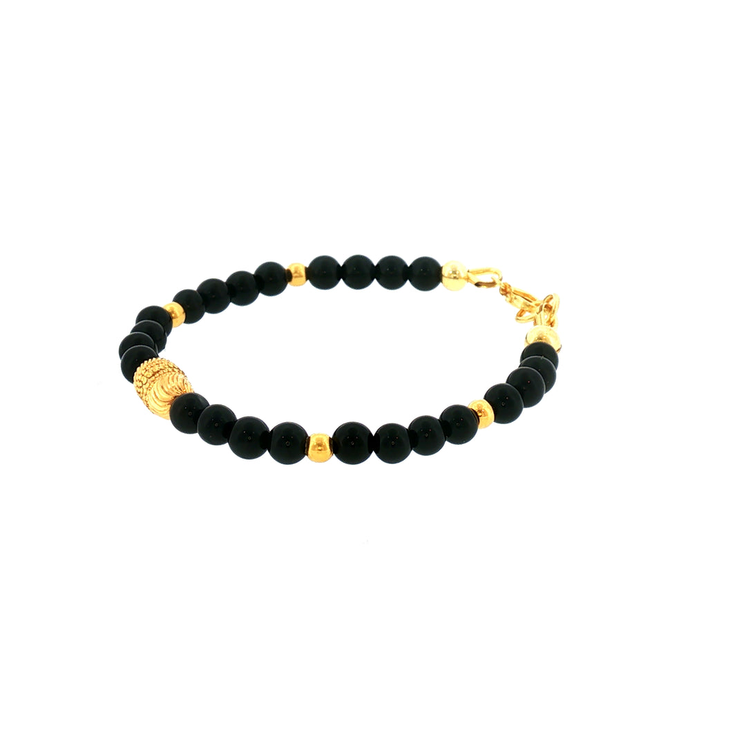 22K YG Onyx Kids Bracelet 14.5cm with 24K Electroplated Sterling Silver Clasp