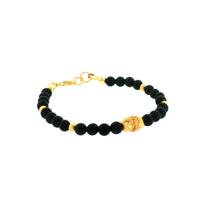 22K YG Onyx Kids Bracelet 14.5cm with 24K Electroplated Sterling Silver Clasp
