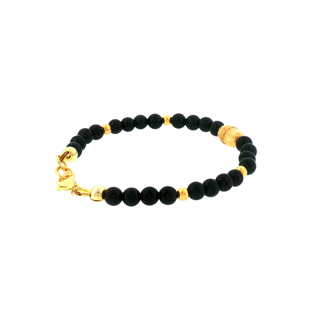 22K YG Onyx Kids Bracelet 14.5cm with 24K Electroplated Sterling Silver Clasp