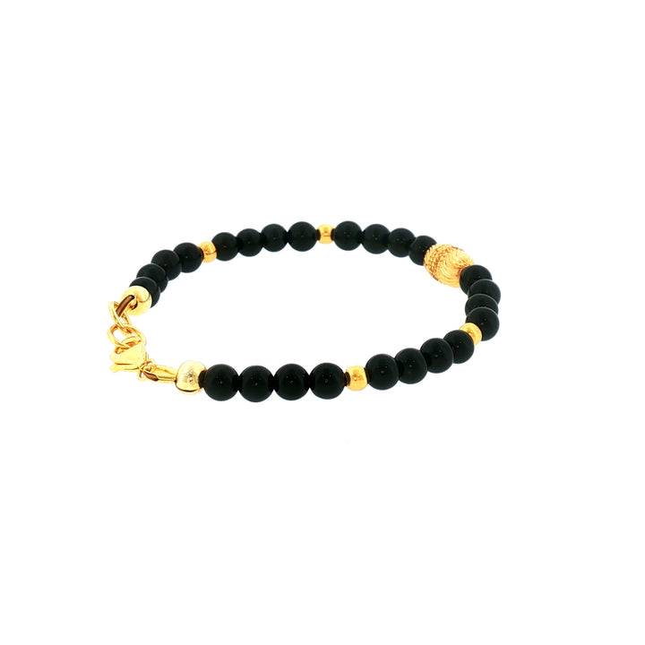 22K YG Onyx Kids Bracelet 14.5cm with 24K Electroplated Sterling Silver Clasp