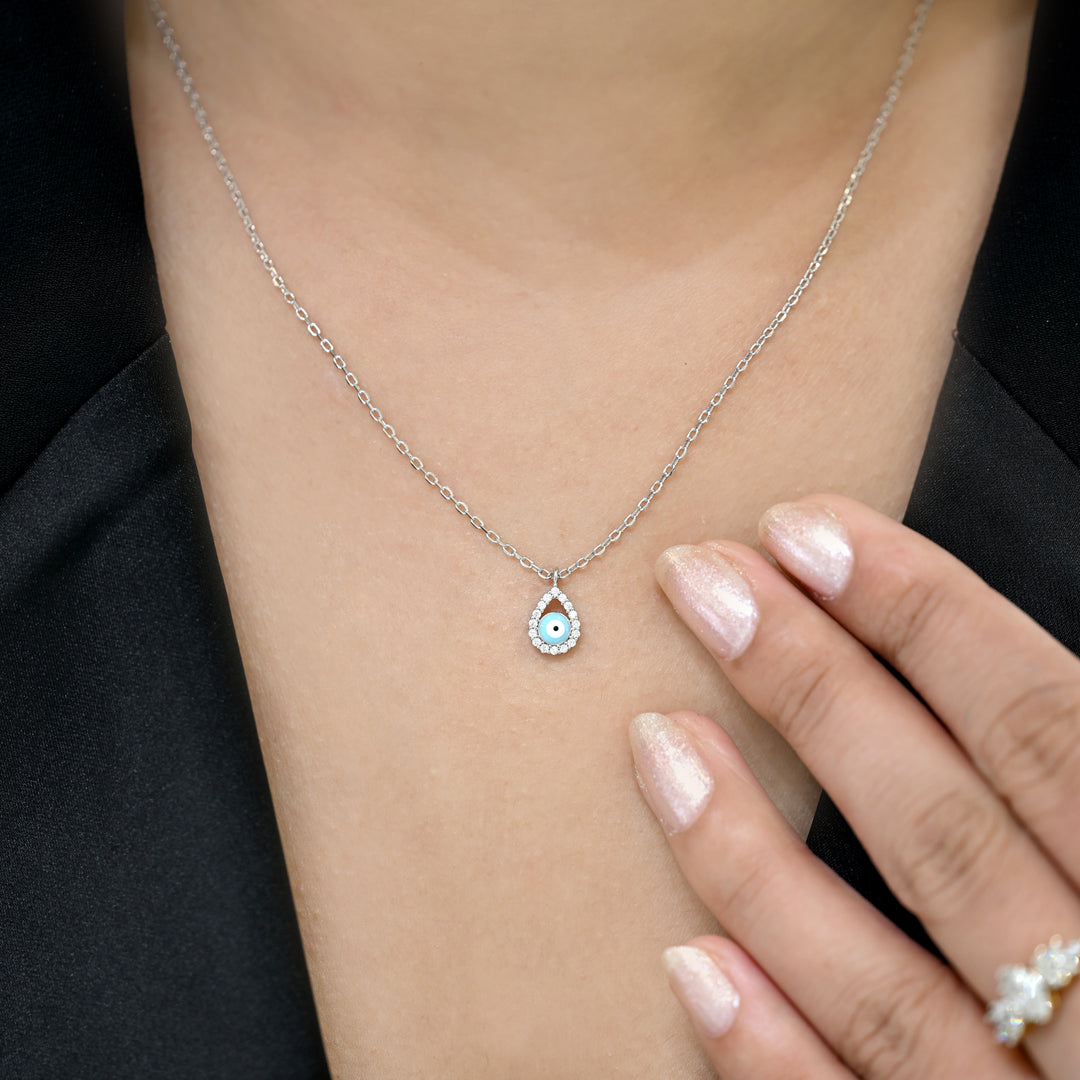 Sterling Silver Evil Eye Drop Necklace-1pc