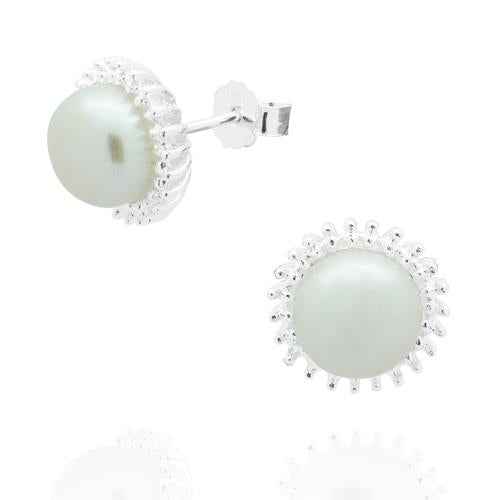 Sterling Silver White 11mm Fresh Water Pearl Earring