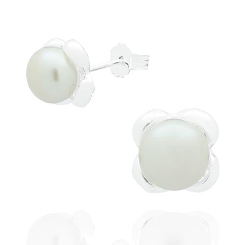 Sterling Silver White 9mm Fresh Water Pearl Earring