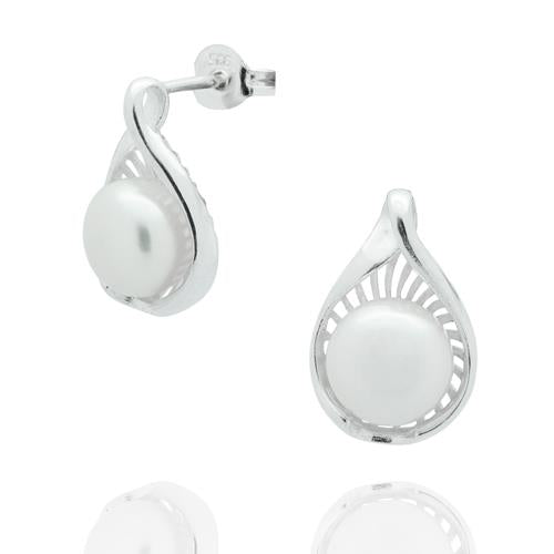 Sterling Silver White 11*16mm Fresh Water Pearl Earring