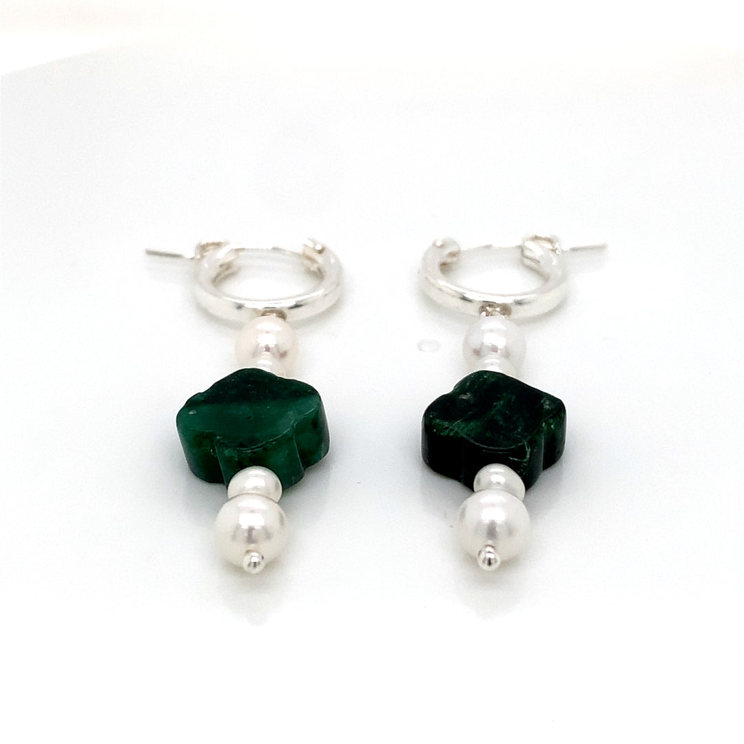 Sterling Silver Huggie Clover Green Lepidolite and FWP Earring-1pair