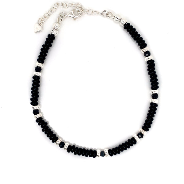 4mm Rondel Onyx Silver Sterling Anklet-1pc