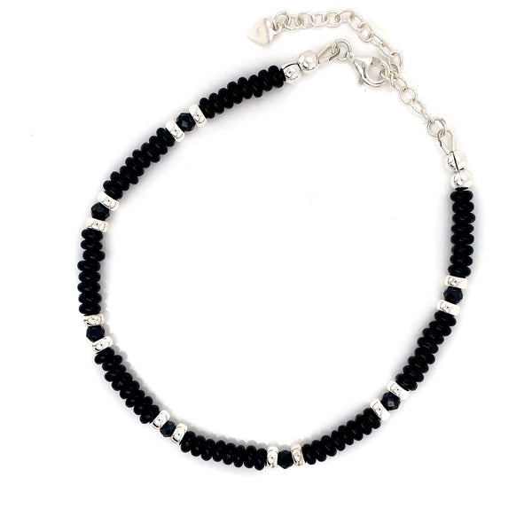 4mm Rondel Onyx Silver Sterling Anklet-1pc