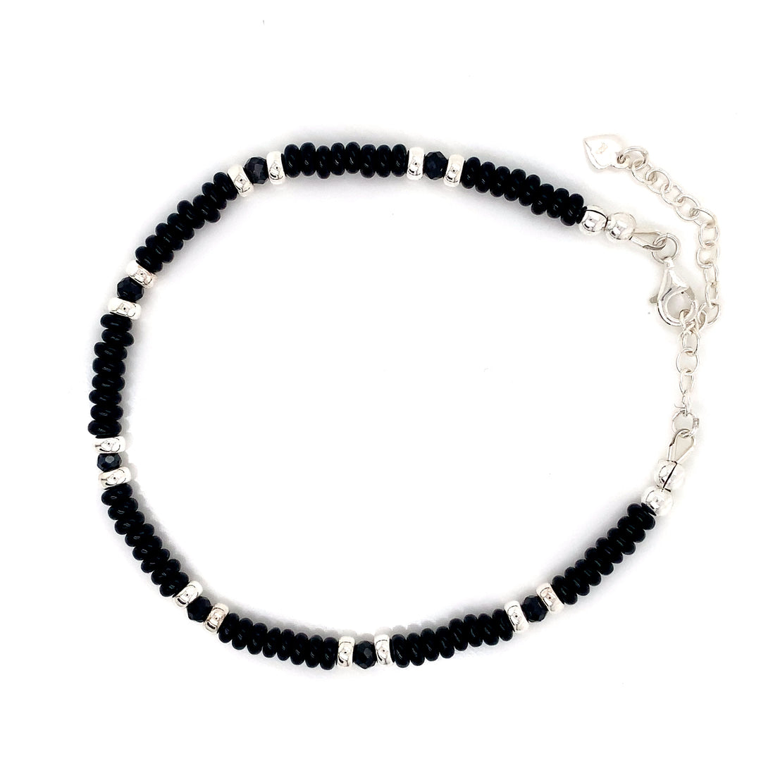4mm Rondel Onyx Silver Sterling Anklet-1pc