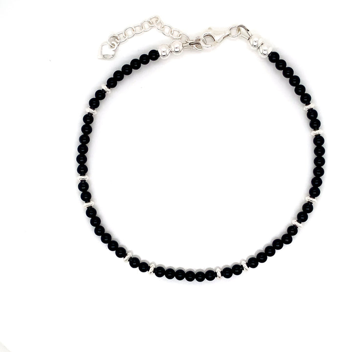 3mm Onyx Silver Sterling Bead Saucer Anklet-1pc
