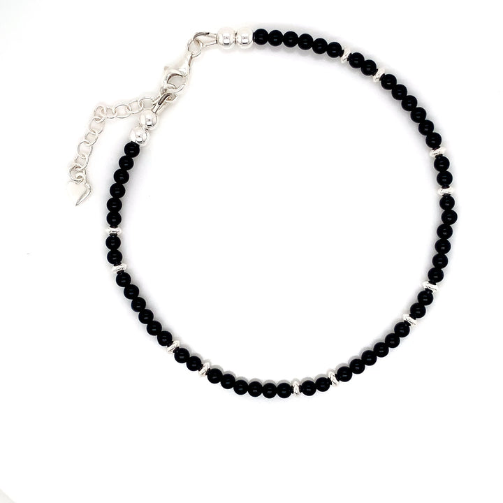 3mm Onyx Silver Sterling Bead Saucer Anklet-1pc
