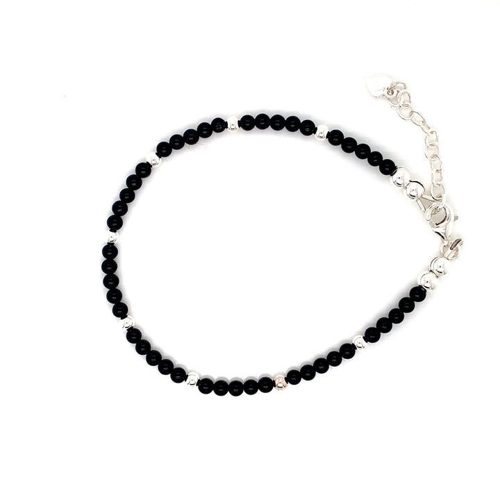 3mm Onyx Silver Sterling 3mm Ball Anklet-1pc