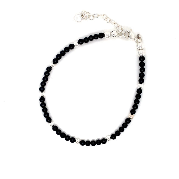 3mm Onyx Silver Sterling 3mm Ball Anklet-1pc