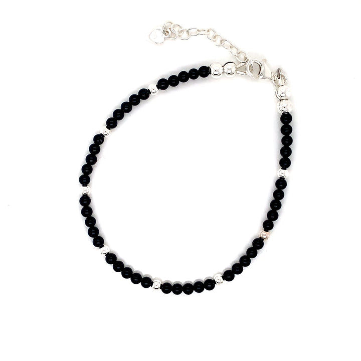 3mm Onyx Silver Sterling 3mm Ball Anklet-1pc