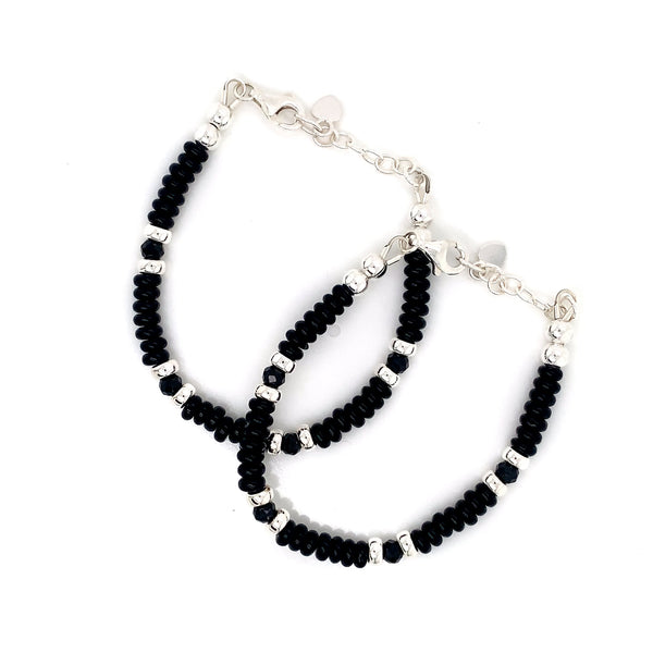 4mm Rondel Onyx Silver Sterling Bracelet-1pair