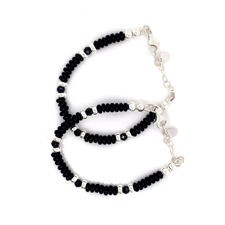 4mm Rondel Onyx Silver Sterling Bracelet-1pair