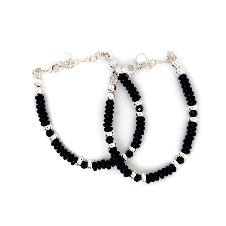 4mm Rondel Onyx Silver Sterling Bracelet-1pair
