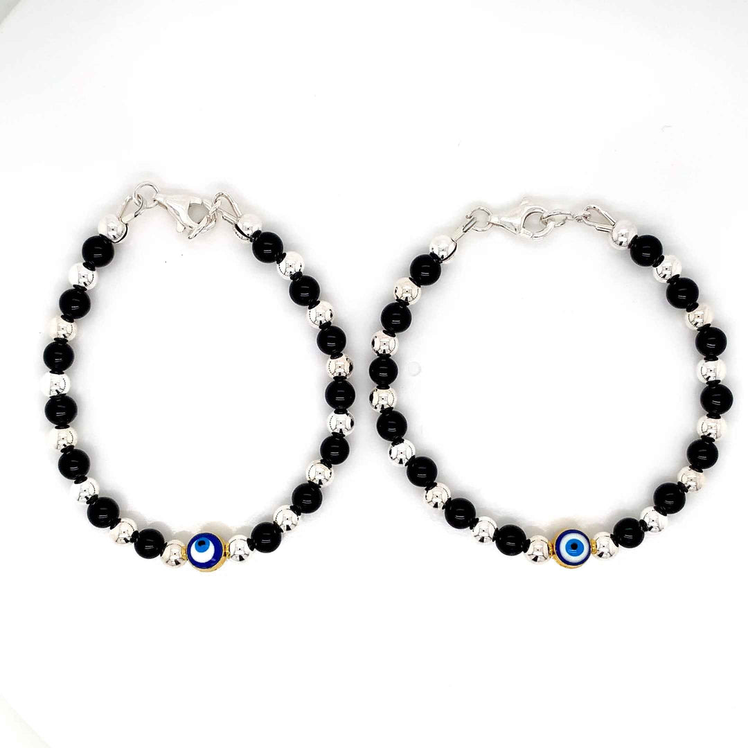 4mm Onyx SS Ball Evil eye Bracelet-1pair