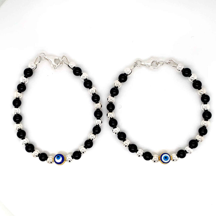4mm Onyx SS Ball Evil eye Bracelet-1pair