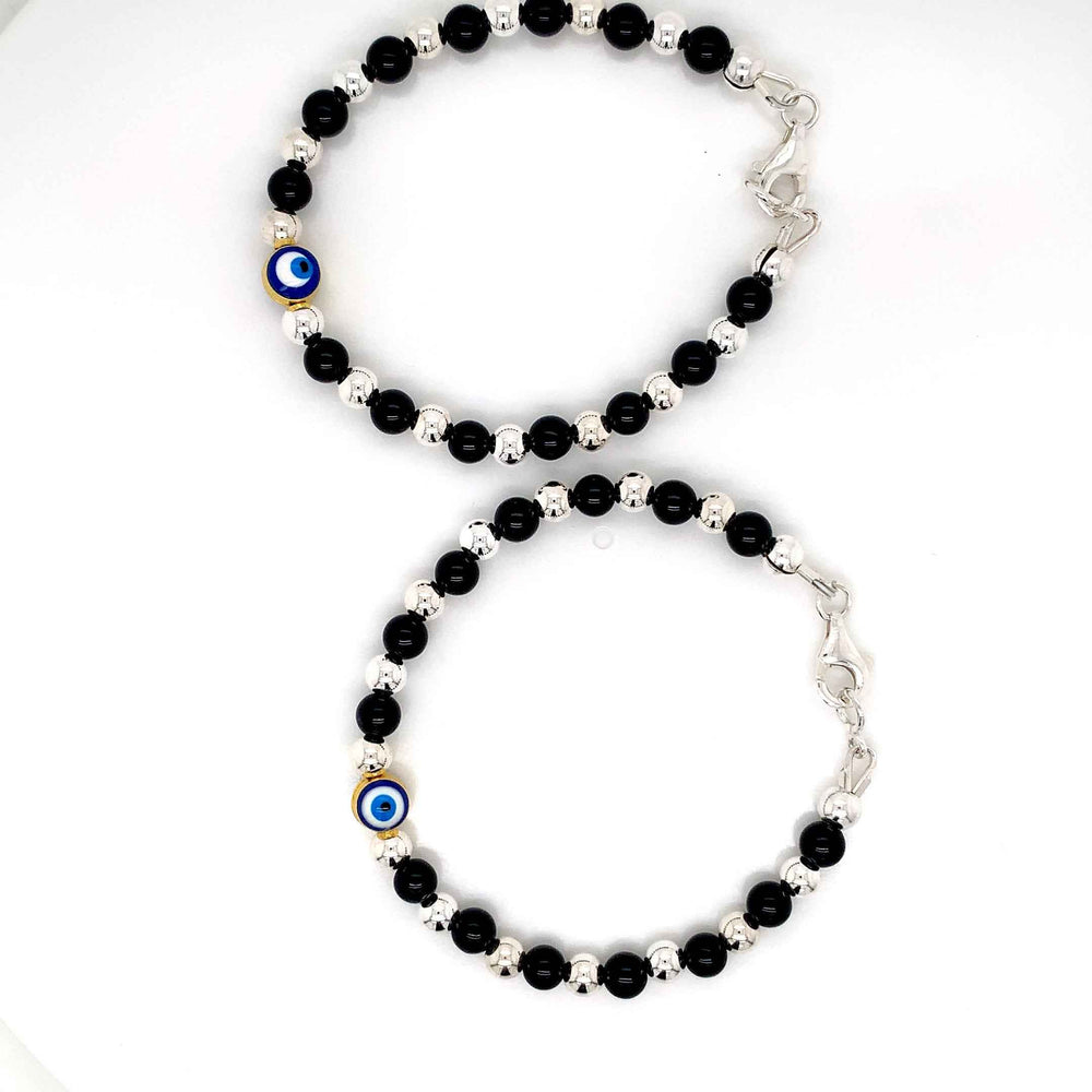 4mm Onyx SS Ball Evil eye Bracelet-1pair