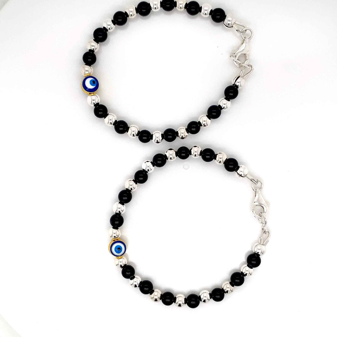 4mm Onyx SS Ball Evil eye Bracelet-1pair